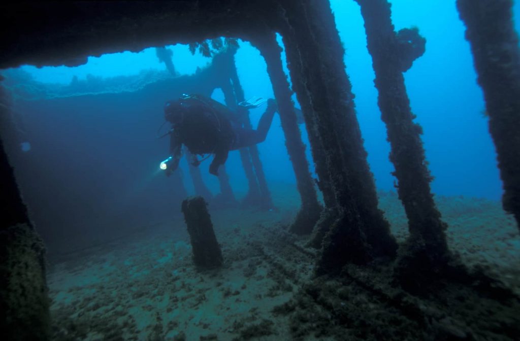 Malta and Gozo Diving holidays Red underwater wreck and diver