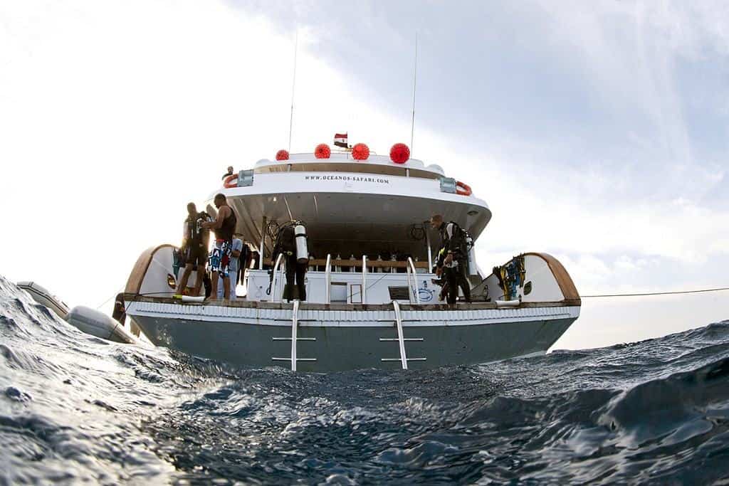 Sudan Diving Liveaboard holiday MY Oceanos dive deck Divers